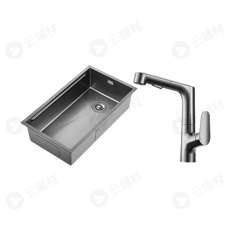 恒洁厨房操作台多功能水槽洗菜盆304不锈钢75*43cm枪色